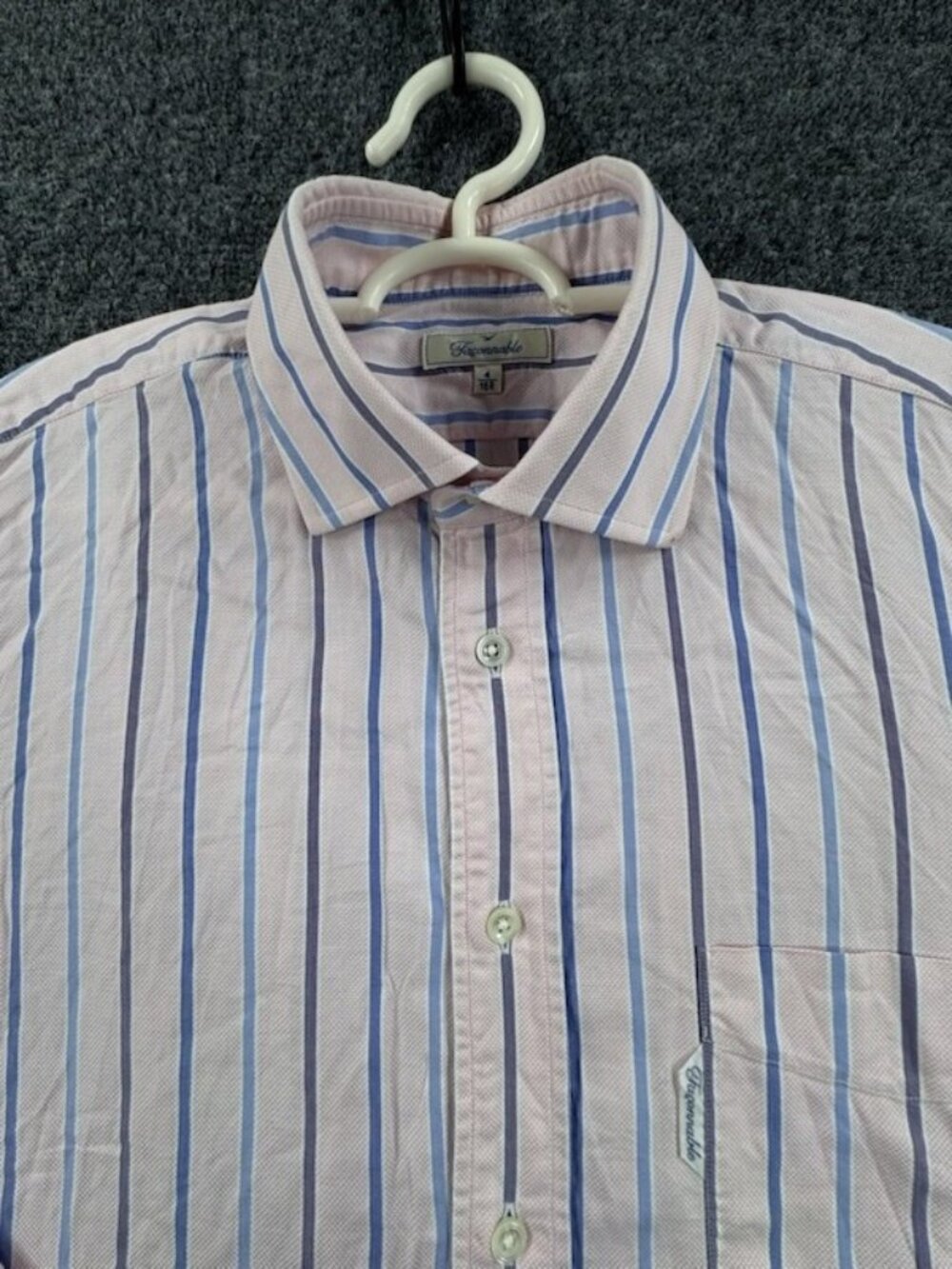 Faconnable Blue Pink Point 16 Striped All Cotton Pocket Long Sleeve Shirt Men
